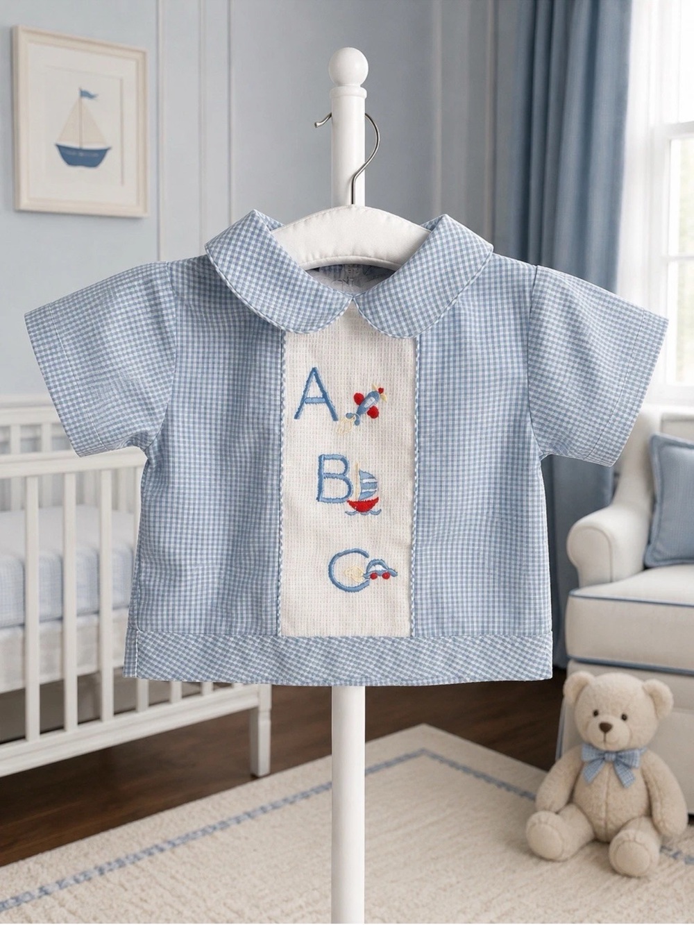 EUC Vintage Tiny Tots Embroidered ABC Summer Shirt Baby Boys 6-9 Mo
